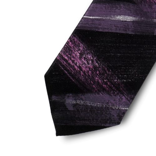 Purple and silver hand painted satin silk tie