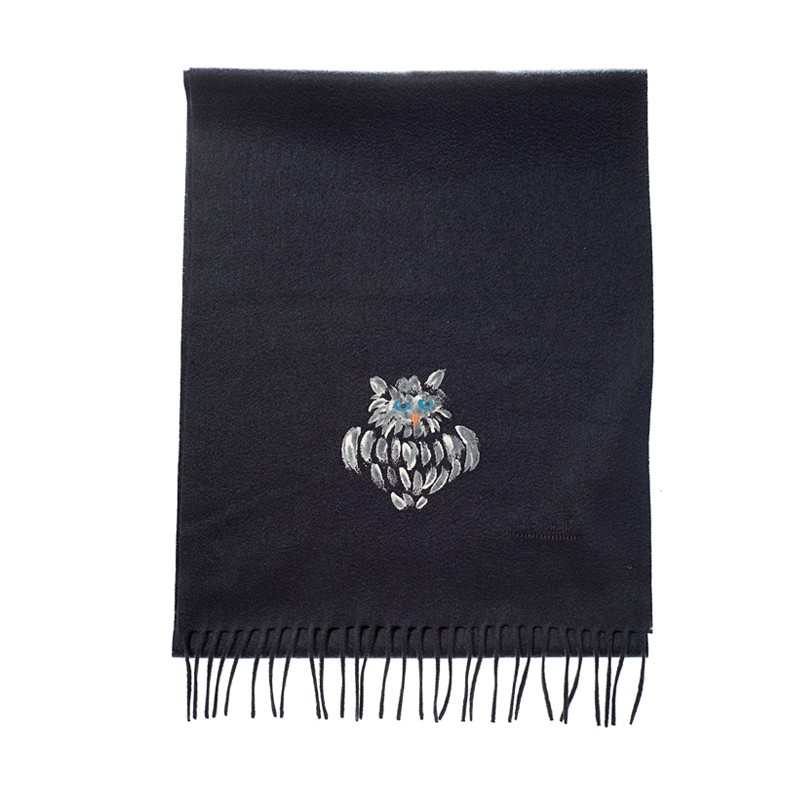 cashmere scarf with hand painted owl