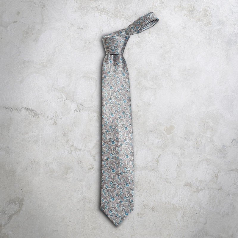 Cravatta fantasia floreale grigia e azzurra SS16