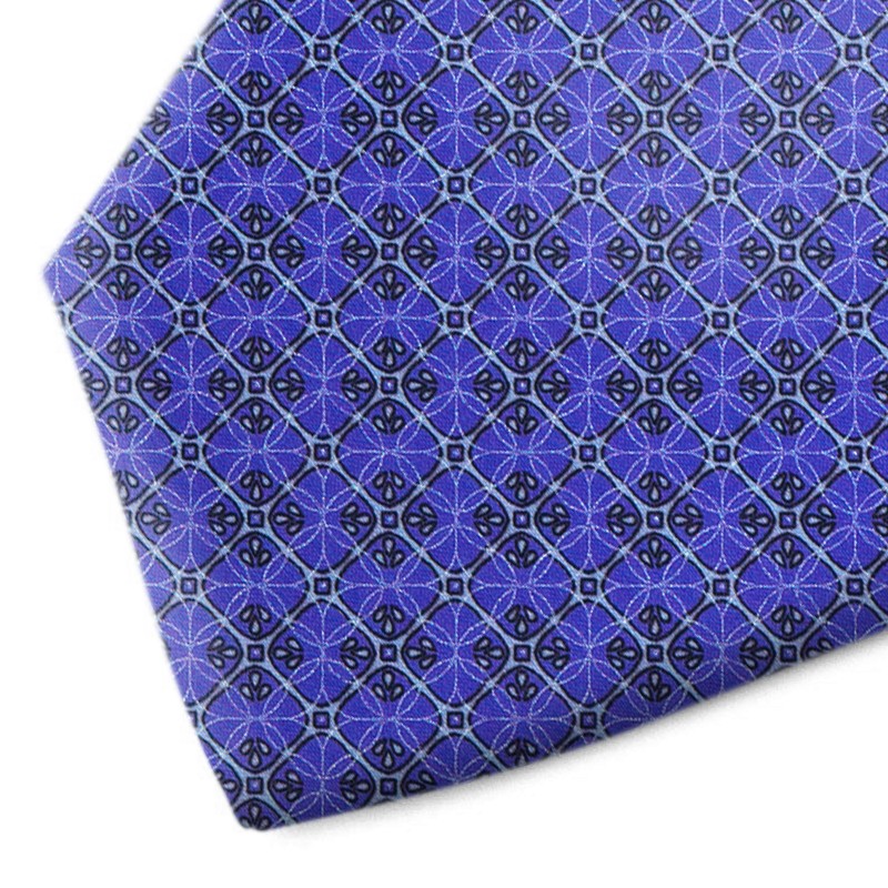 Blue and sky blue patterned silk tie