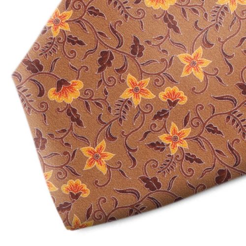 Brown and orange floral patterned silk tie