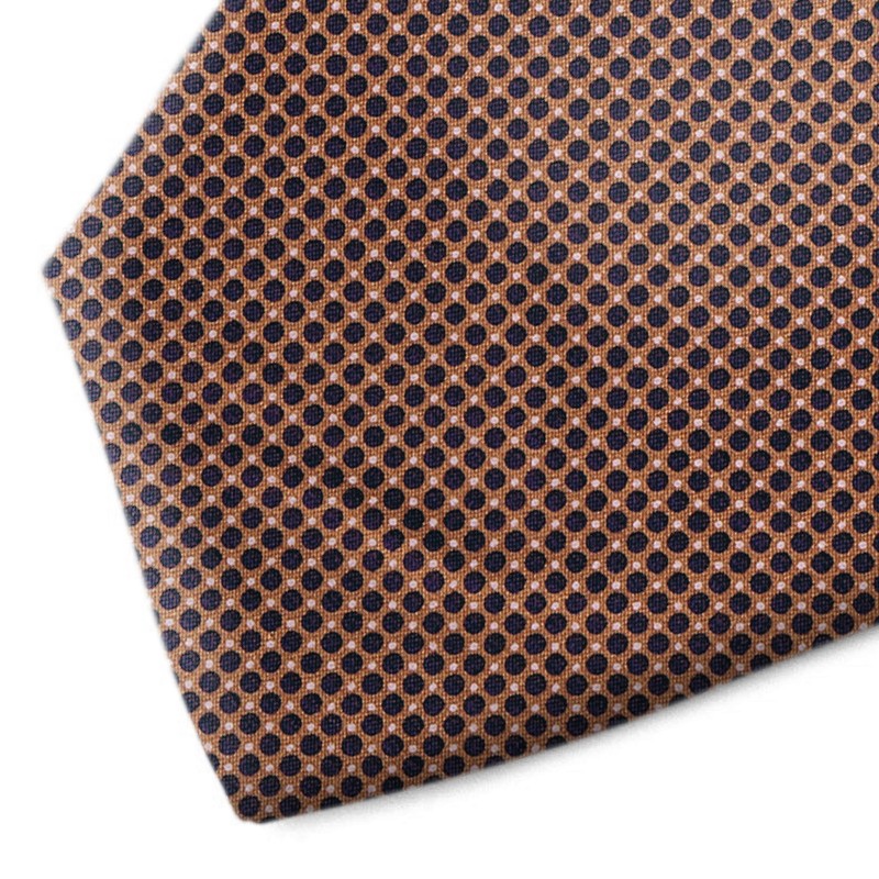 Brown and black polka dot silk tie