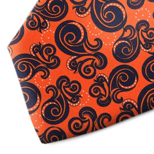 Orange and black patterned silk tie