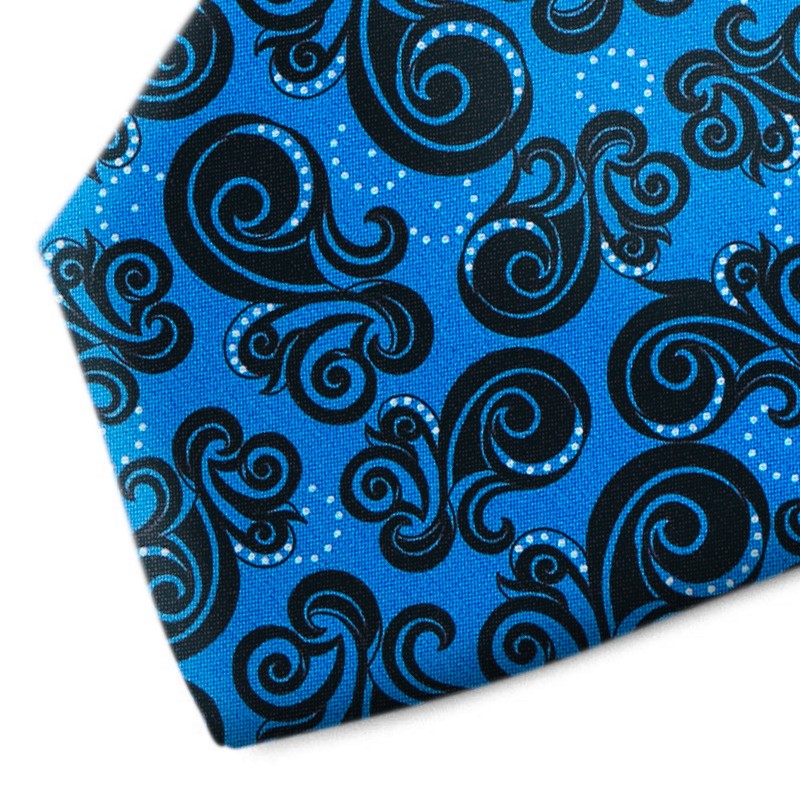 Blue and black patterned silk tie