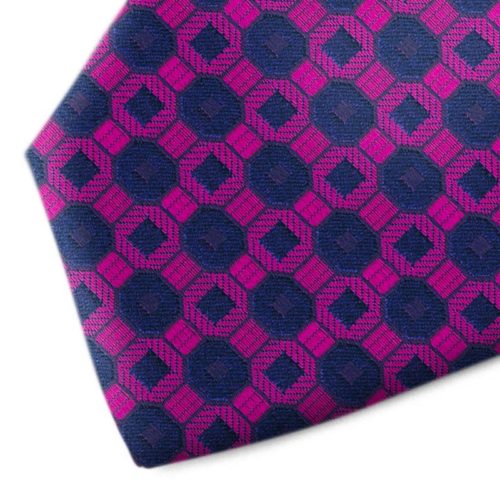 Violet and blue patterned silk tie
