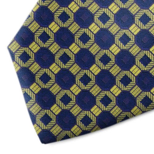 Gold and blue patterned silk tie