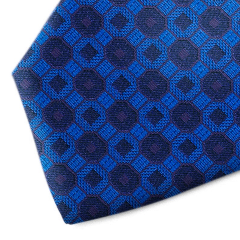 Sky blue and blue patterned silk tie