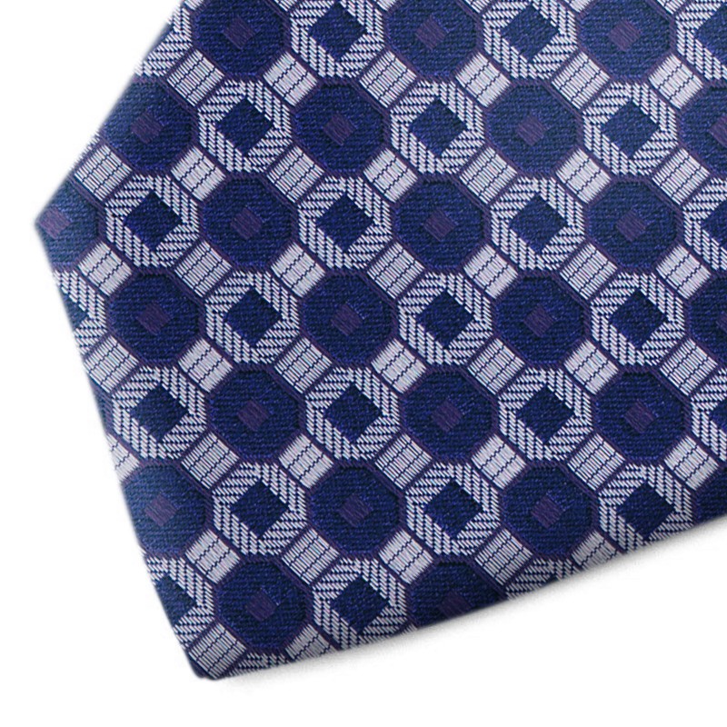 Silver and blue patterned silk tie