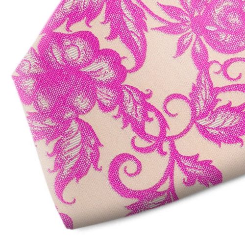 Lilac and beige floral patterned silk tie