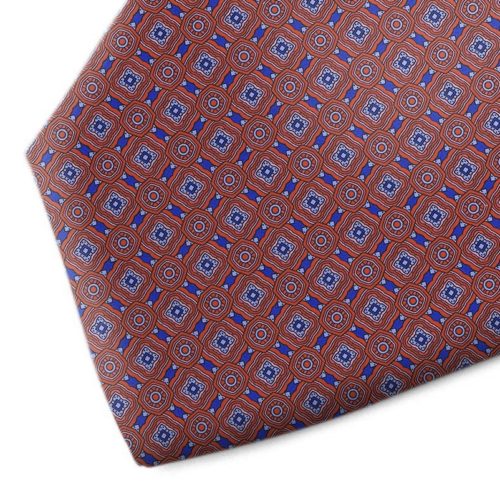 Red and blue patterned silk tie