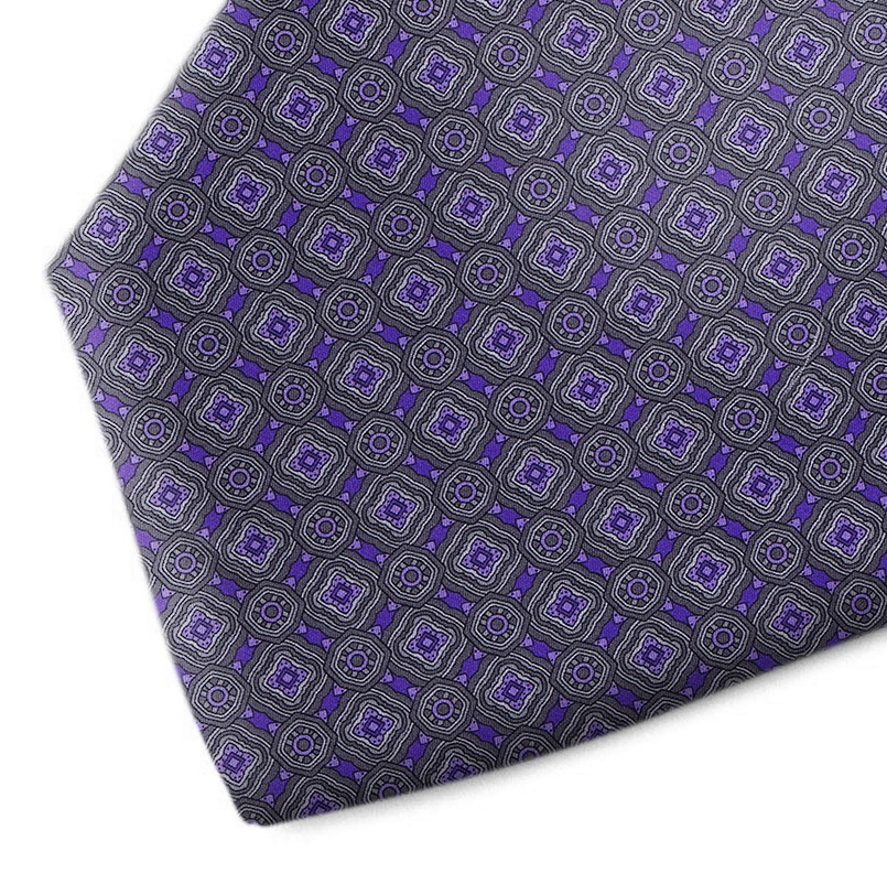 Grey and violet patterned silk tie
