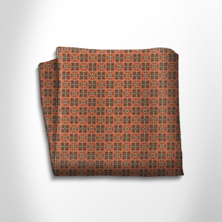 Orange and gold patterned silk pocket square