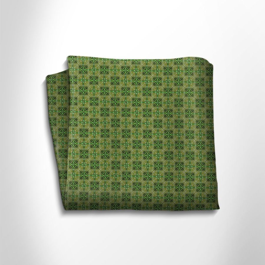 Green patterned silk pocket square