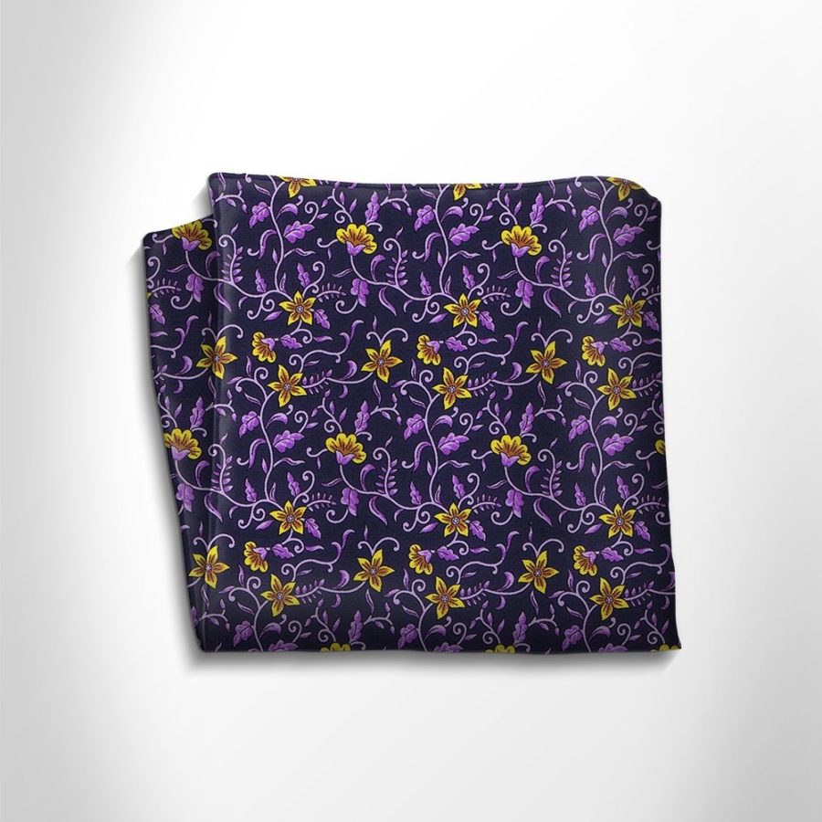Blue and violet floral patterned silk pocket square