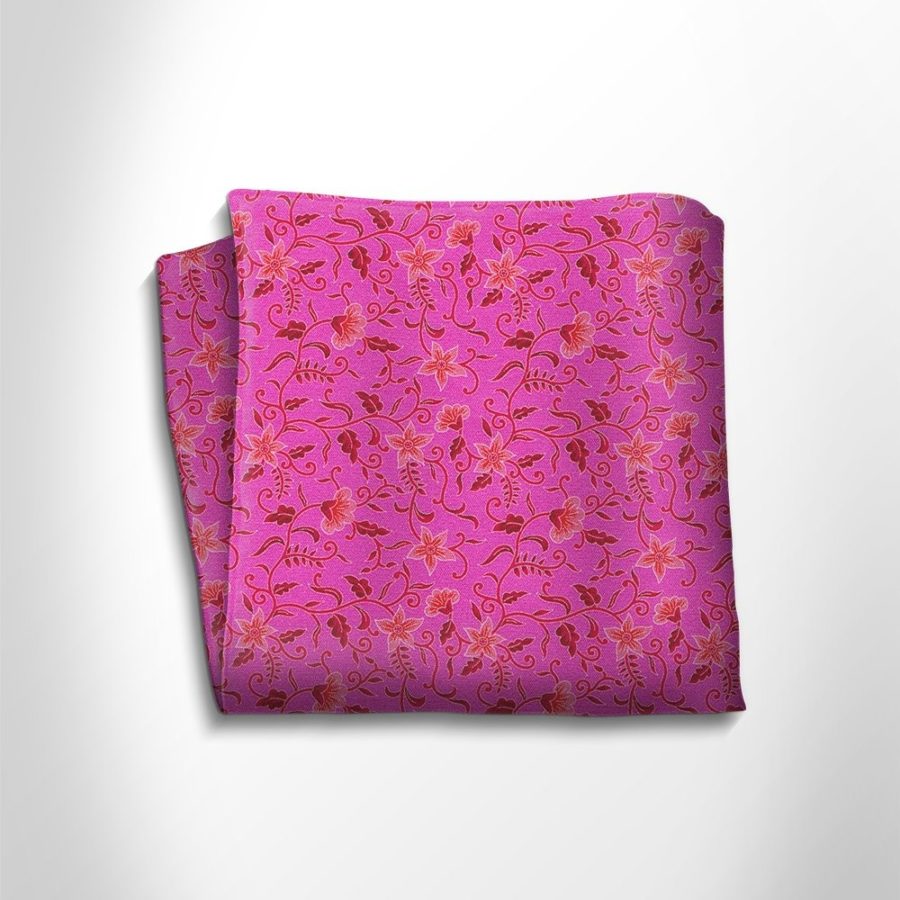 Fuchsia and pink floral patterned silk pocket square