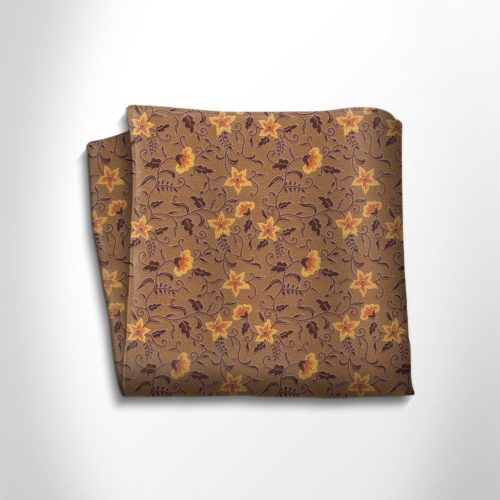 Brown and orange floral patterned silk pocket square