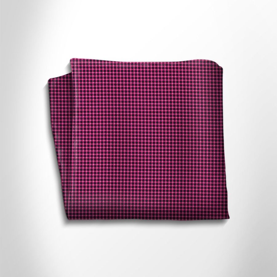 Fuchsia and black polka dot silk pocket square