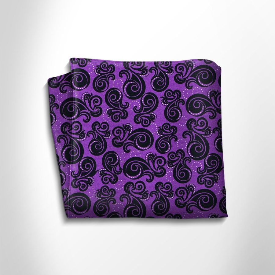 Violet and black patterned silk pocket square
