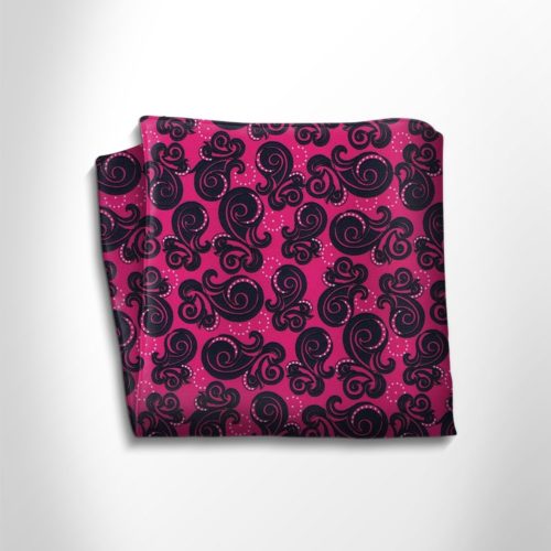 Fuchsia and black patterned silk pocket square