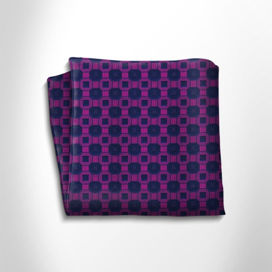 Violet and blue patterned silk pocket square