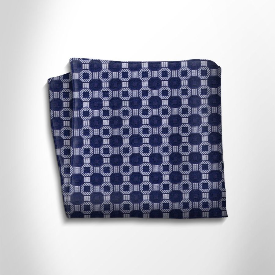Silver and blue patterned silk pocket square