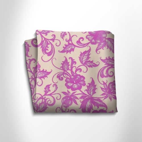 Lilac and beige floral patterned silk pocket square