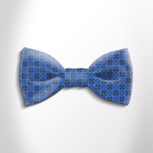 Blue and orange patterned silk bow tie