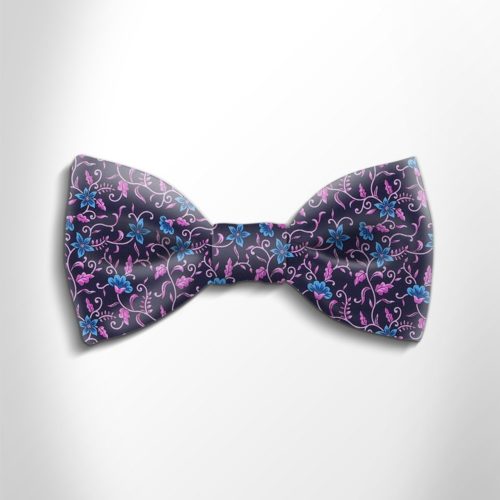 Blue and fuchsia floral patterned silk bow tie