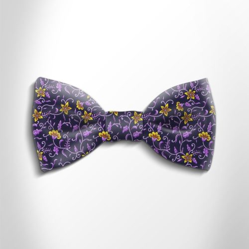 Blue and violet floral patterned silk bow tie