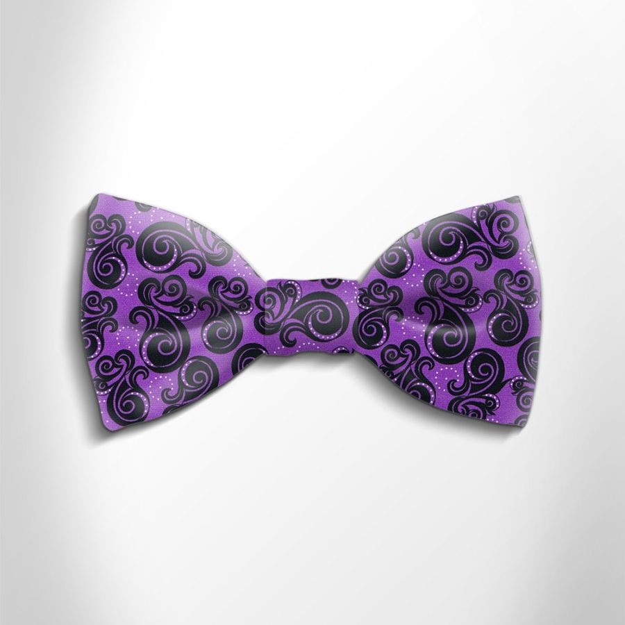 Violet and black patterned silk bow tie