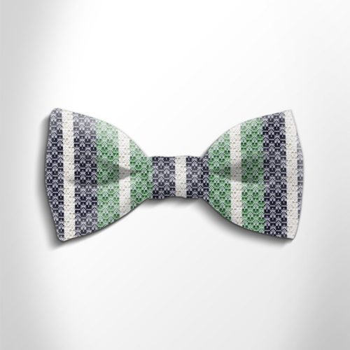 Green, black and white striped silk bow tie