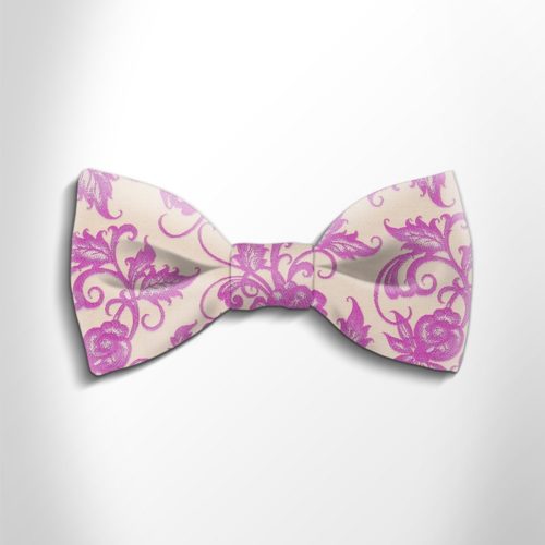 Lilac and beige floral patterned silk bow tie