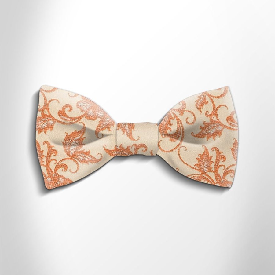 Orange and beige floral patterned silk bow tie