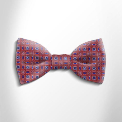 Red and blue patterned silk bow tie