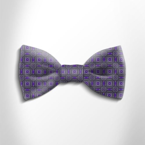 Grey and violet patterned silk bow tie