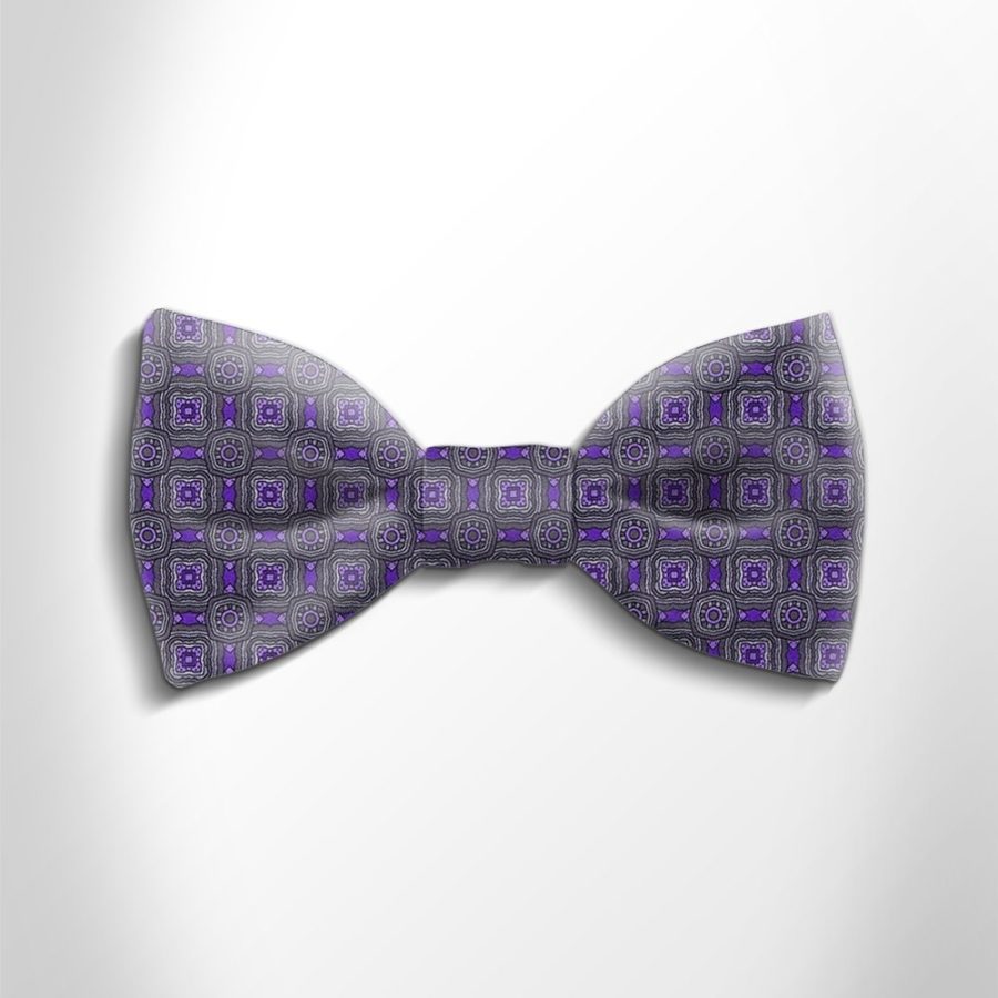 Grey and violet patterned silk bow tie