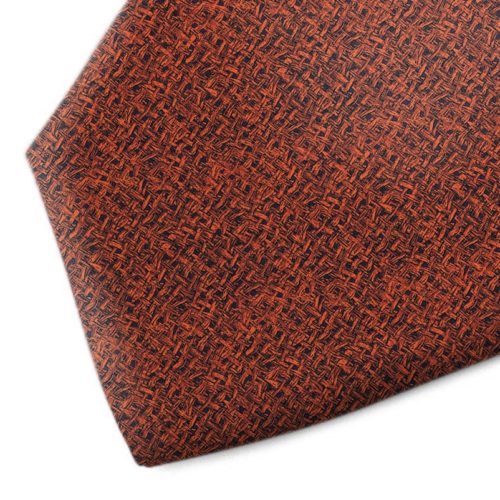 Orange and black patterned silk tie