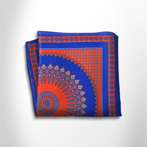 Blu and orange patterned silk pocket square