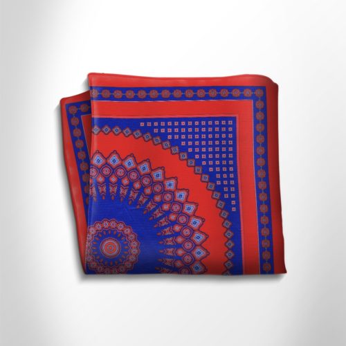 Red and blue patterned silk pocket square