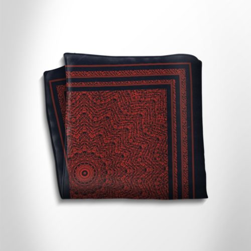 Red and black patterned silk pocket square