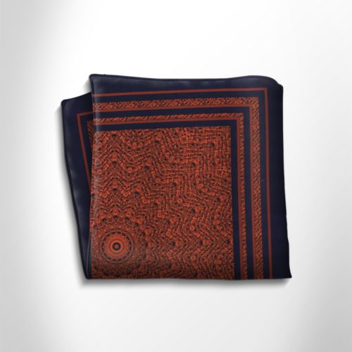Orange and black patterned silk pocket square