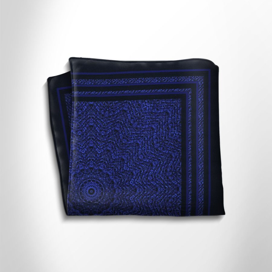 Blue and black patterned silk pocket square