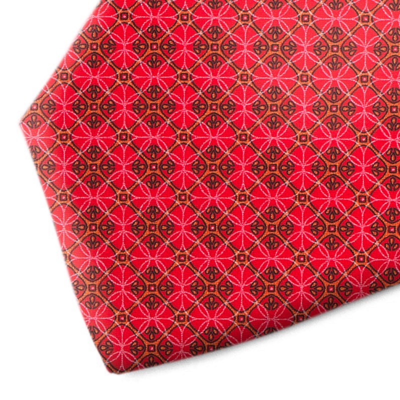 Red and orange patterned silk tie
