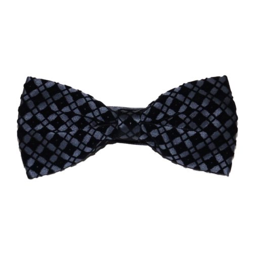 Grey bow tie with black velvet squares pattern 417657-6 Mod. D001