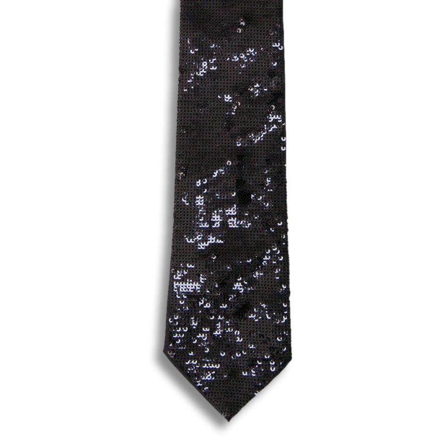 Black silk tie lined with silver paillettes