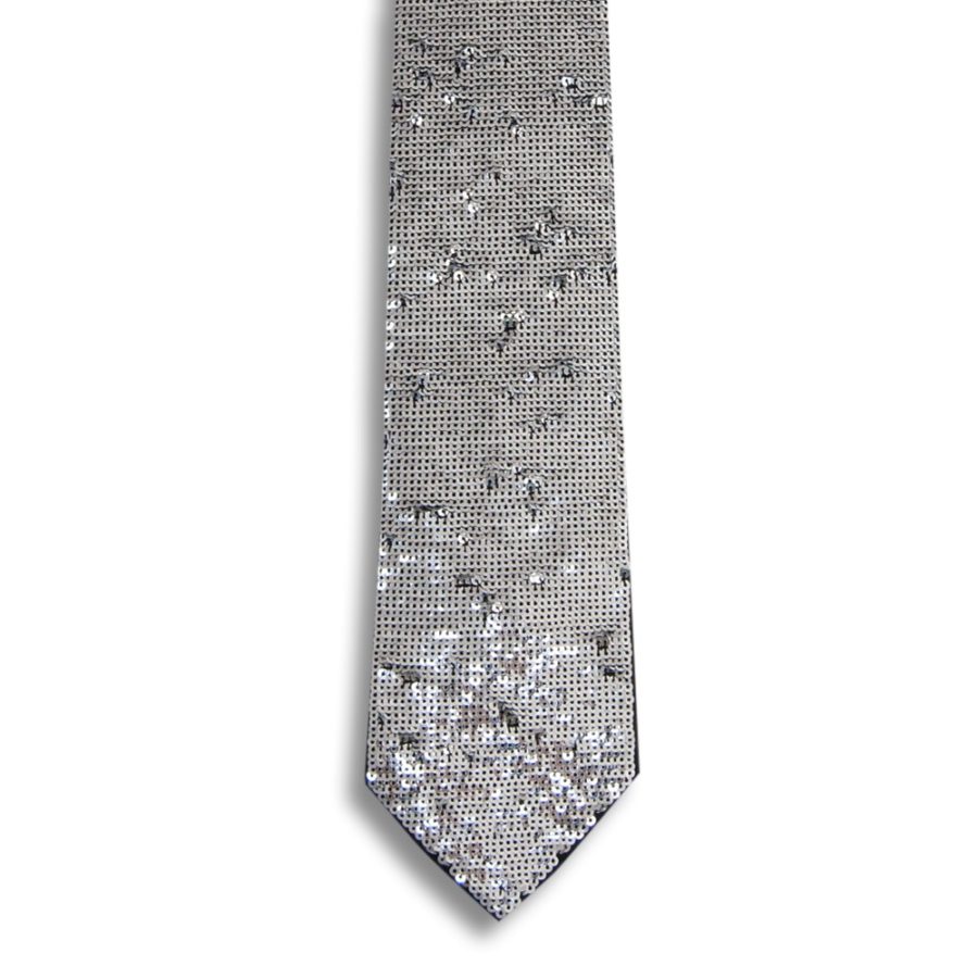Black silk necktie lined with silver sequins
