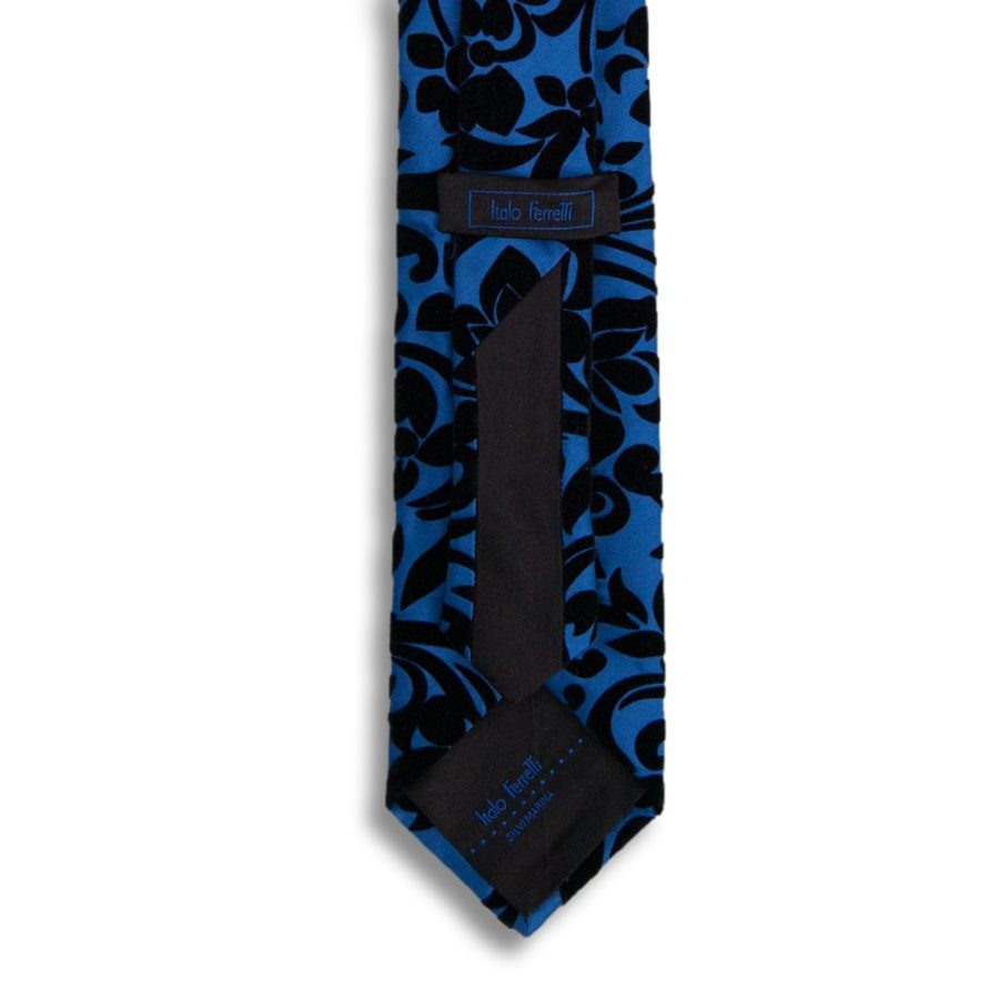 Black silk tie with black velvet ramage
