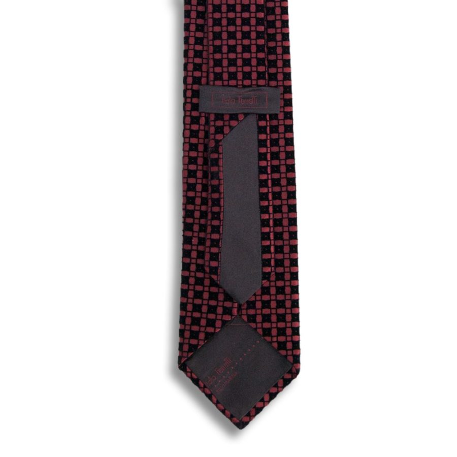 Bordeaux silk tie with black velvet squares pattern