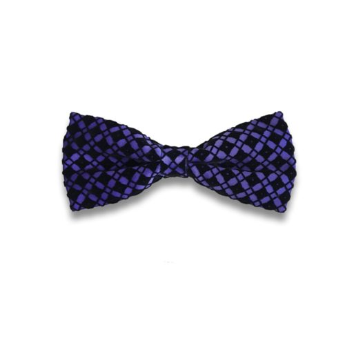 Violet bow tie with black velvet squares pattern
