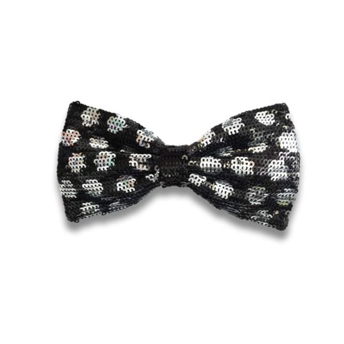 Black silk bow tie with black and silver sequins